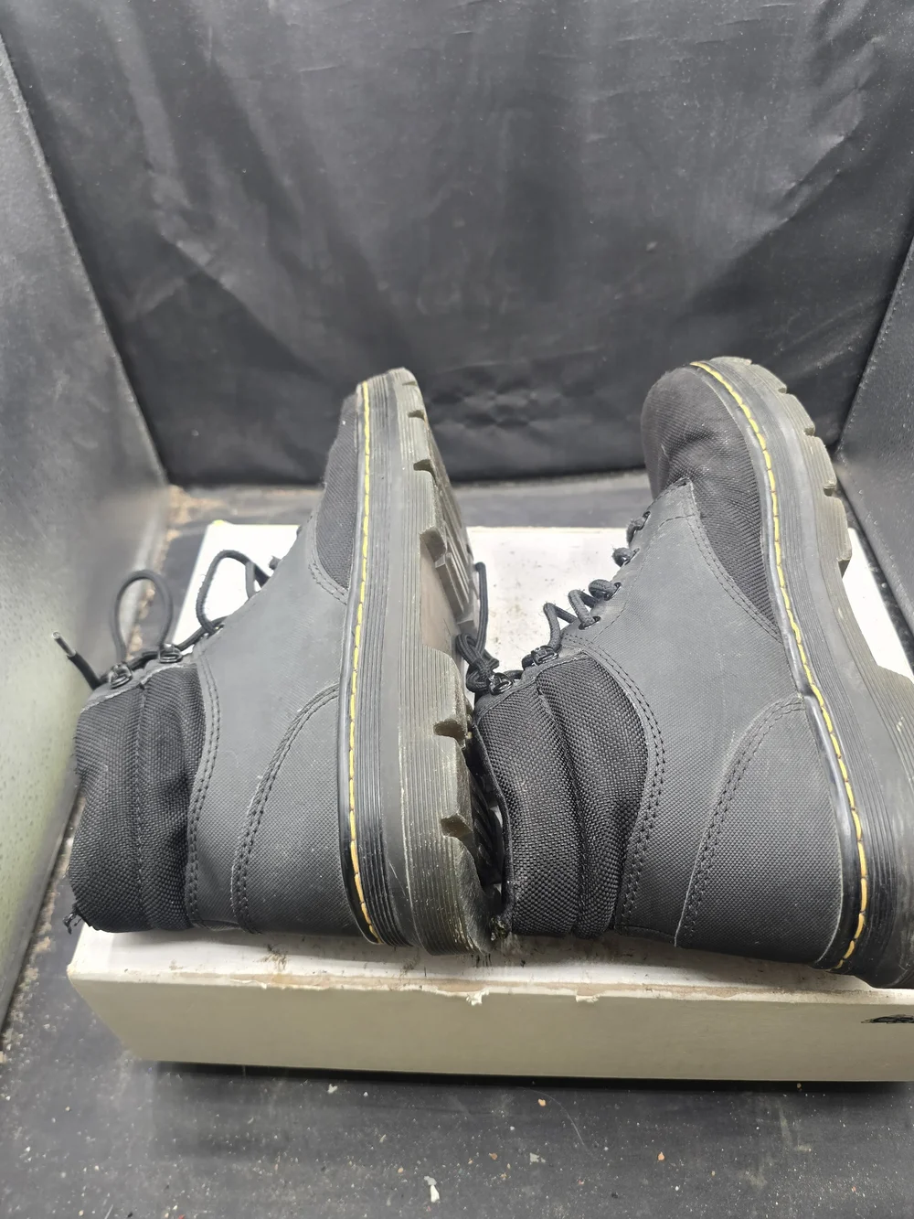 Dr. Martens Black Canvas‎ Lace-Up Boots with Yellow Stitching